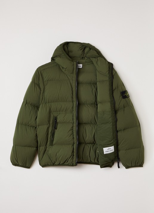 Stone Island Gewatteerd jack met donsvulling - voorkant 2 legergroen