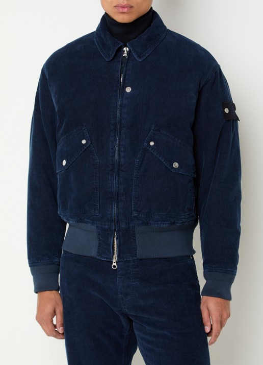 Stone Island K2S15 bomberjack van corduroy met klepzakken - detail 3 donkerblauw