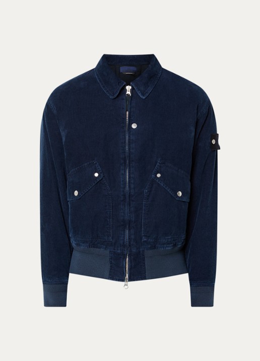 Stone Island K2S15 bomberjack van corduroy met klepzakken - voorkant donkerblauw