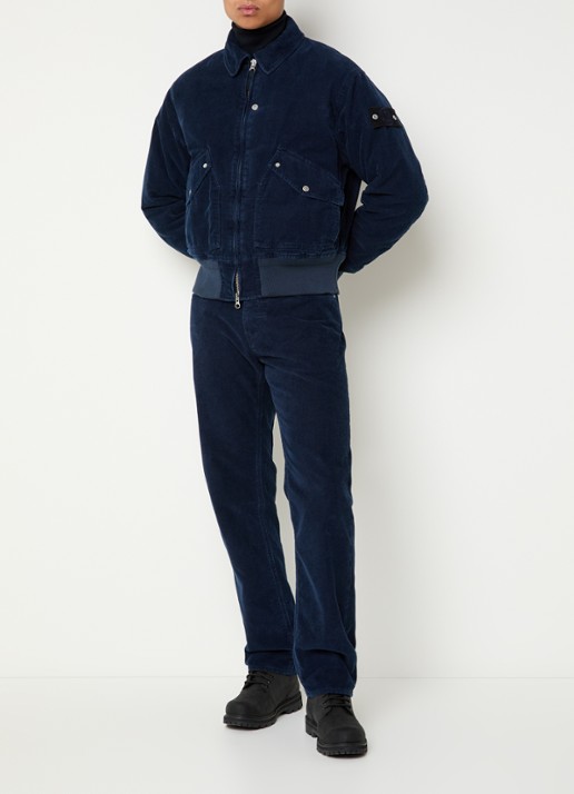 Stone Island K2S15 bomberjack van corduroy met klepzakken - voorkant 2 donkerblauw