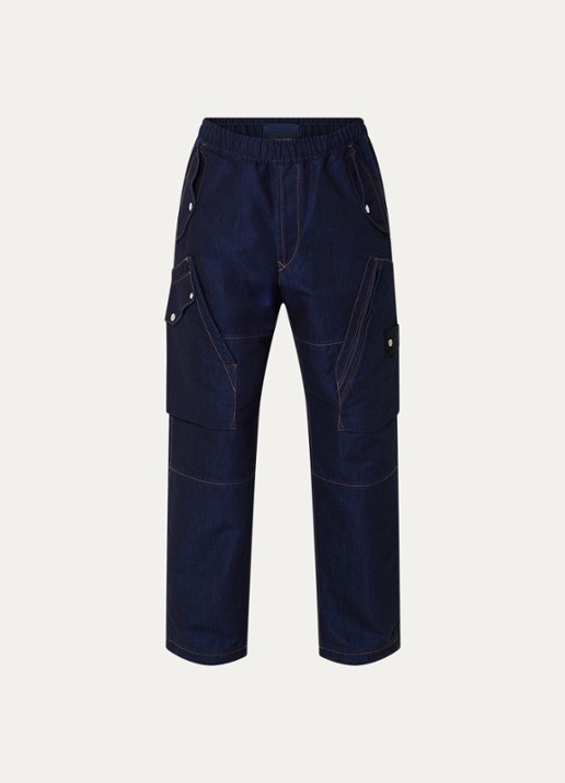Stone Island K2S15 straight fit cargobroek van denim met klepzakken en logo - voorkant 5 indigo