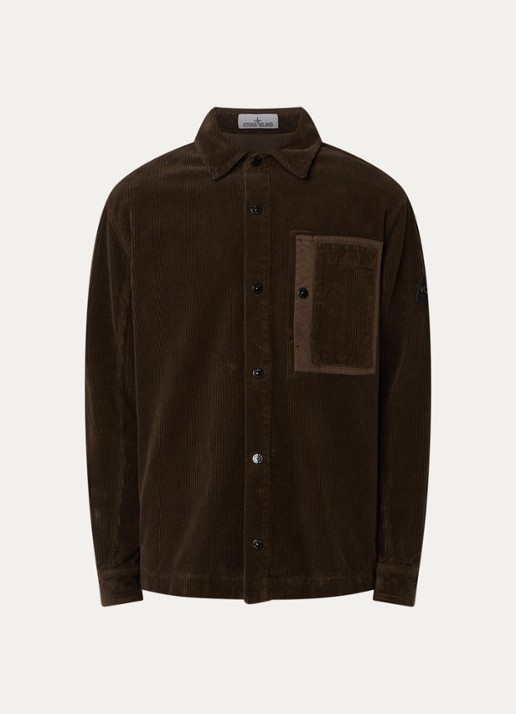 Stone Island Regular fit overshirt van corduroy met borstzak - voorkant bruin
