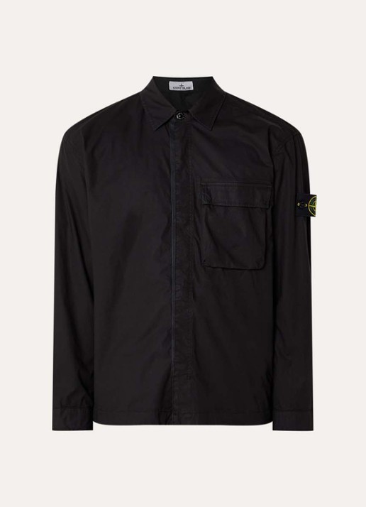 Stone Island S0003 overshirt met borstzak en logo - voorkant 4 zwart