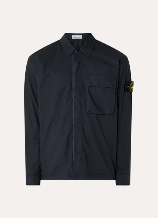 Stone Island S0003 overshirt met borstzak en logo - voorkant 2 donkerblauw