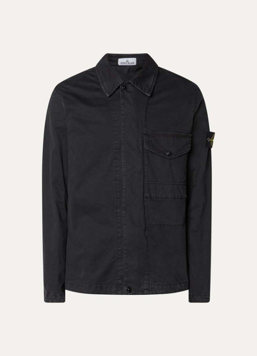 Stone Island S0004 overshirt met borstzak en logo - voorkant 3 zwart