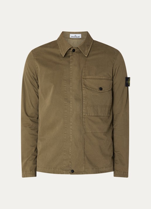 Stone Island S0004 overshirt met borstzak en logo - voorkant bronsgroen