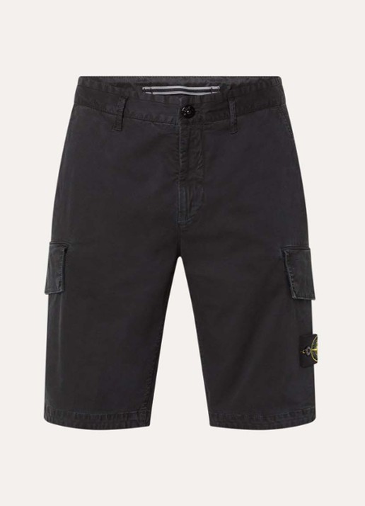 Stone Island S0004 Straight fit korte cargobroek met logo - voorkant zwart