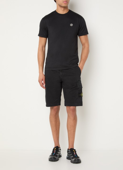 Stone Island S0004 Straight fit korte cargobroek met logo - voorkant 2 zwart