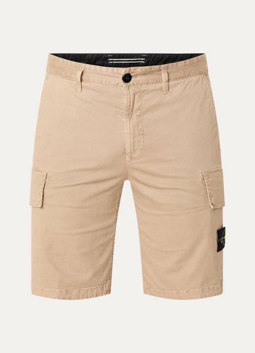 Stone Island S0004 Straight fit korte cargobroek met logo - voorkant donkerbeige