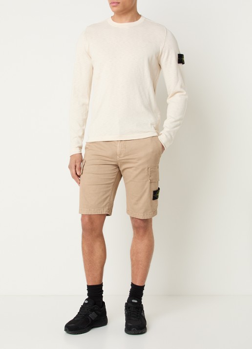 Stone Island S0004 Straight fit korte cargobroek met logo - voorkant 2 donkerbeige