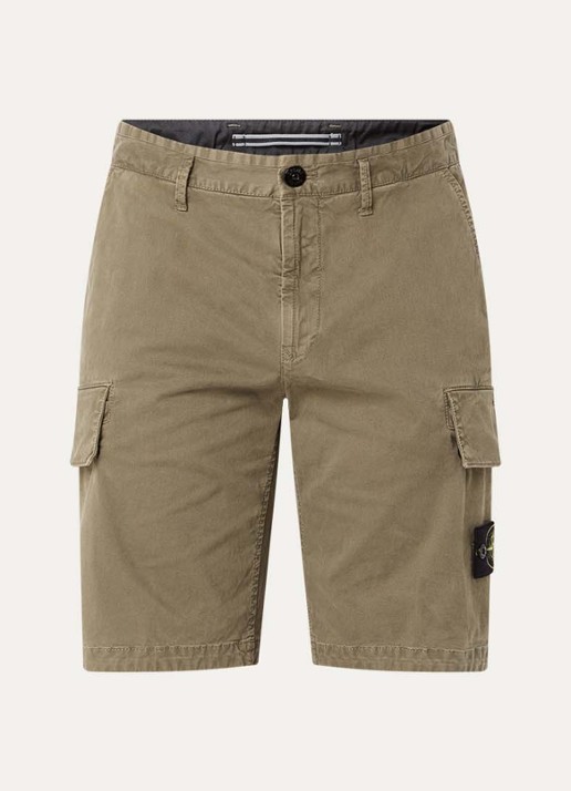 Stone Island S0004 Straight fit korte cargobroek met logo - voorkant 2 mosgroen