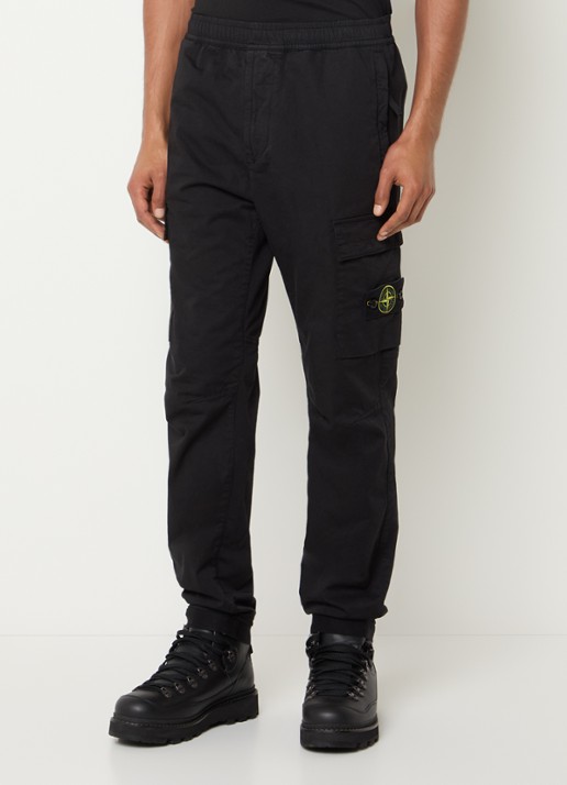 Stone Island S0014 slim fit cargobroek in wolblend met klepzakken - detail 2 zwart