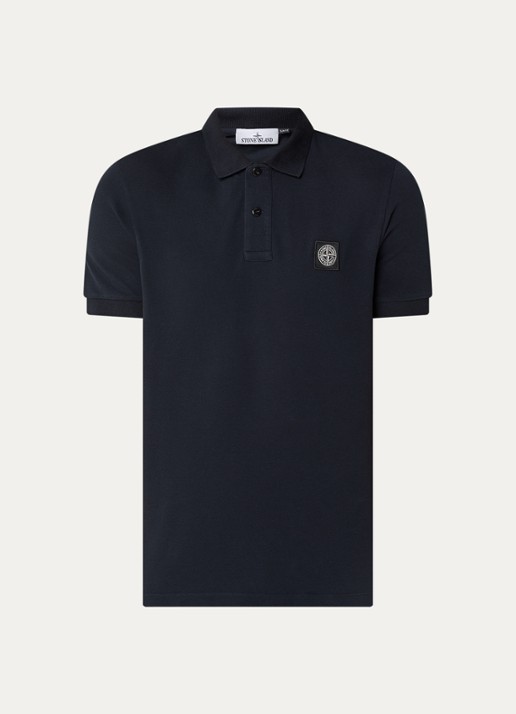 Stone Island S0017 slim fit polo met logoborduring - voorkant donkerblauw