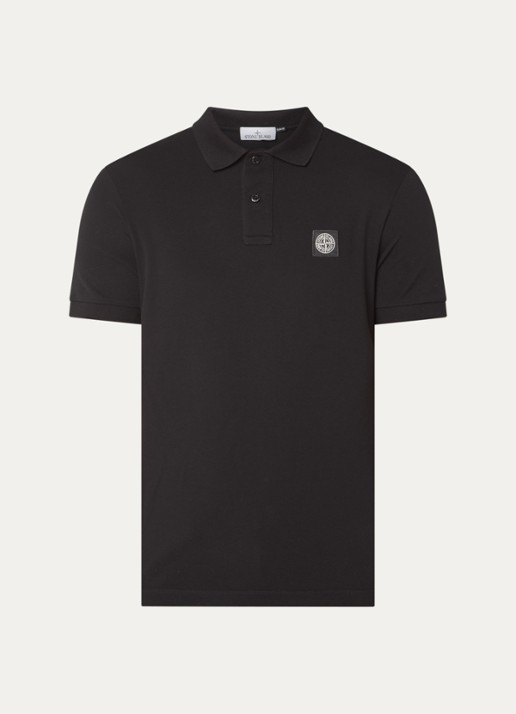 Stone Island S0017 slim fit polo van piqué katoen met logo - voorkant 2 zwart