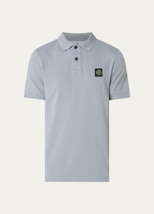 Stone Island S0017 slim fit polo van piqué katoen met logo - voorkant 4 donkerblauw
