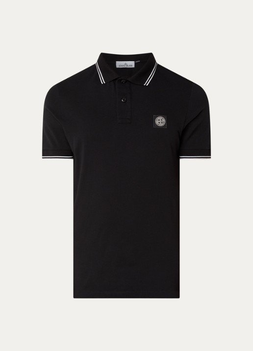 Stone Island S0018 regular fit polo met logoborduring - voorkant 4 zwart
