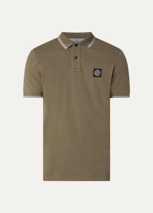 Stone Island S0018 regular fit polo met logoborduring - voorkant 3 legergroen
