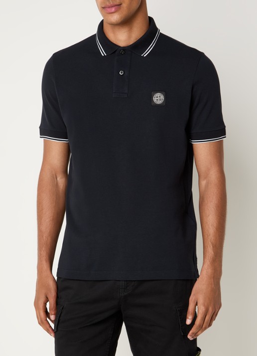 Stone Island S0018 regular fit polo met logoborduring - detail 4 donkerblauw
