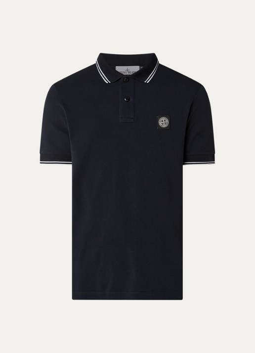Stone Island S0018 regular fit polo met logoborduring - voorkant 2 donkerblauw