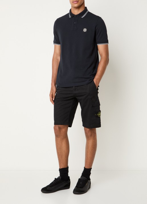 Stone Island S0018 regular fit polo met logoborduring - voorkant 3 donkerblauw