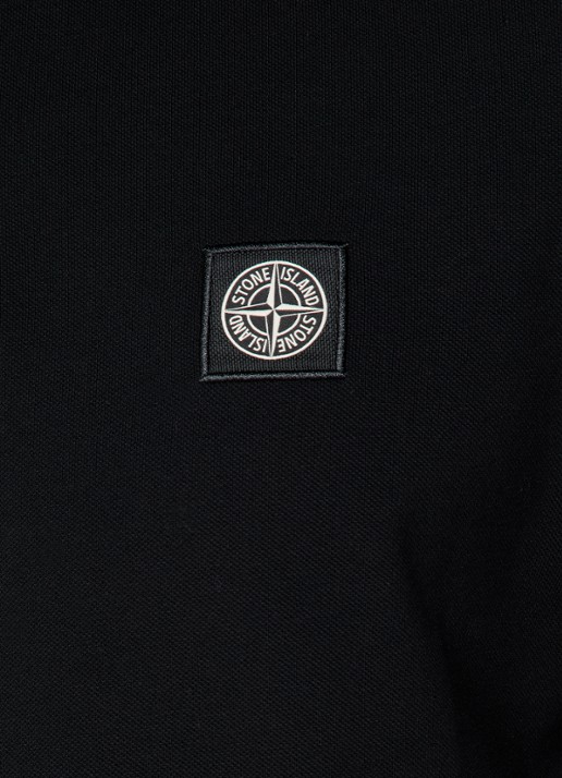 Stone Island S0018 slim fit polo van piqué katoen met logoborduring - detail 3 zwart