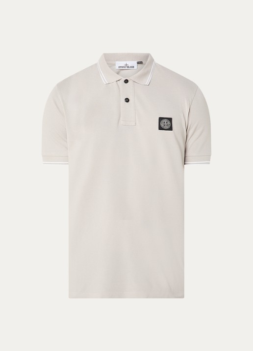 Stone Island S0018 slim fit polo van piqué katoen met logoborduring - voorkant 4 beige
