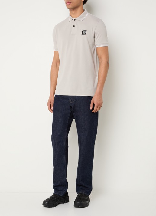 Stone Island S0018 slim fit polo van piqué katoen met logoborduring - voorkant 5 beige