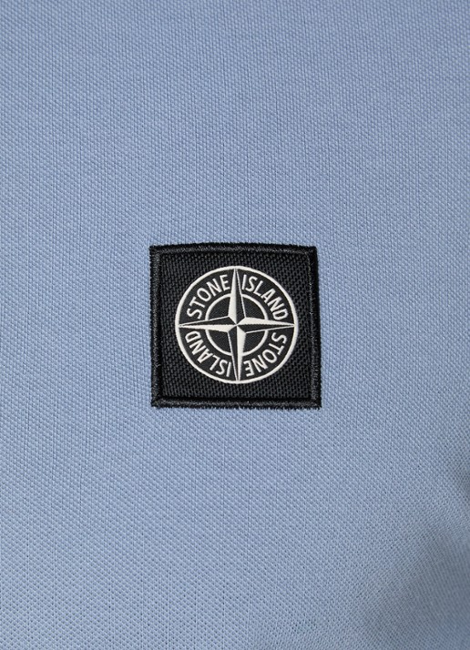 Stone Island S0018 slim fit polo van piqué katoen met logoborduring - detail 3 staalblauw
