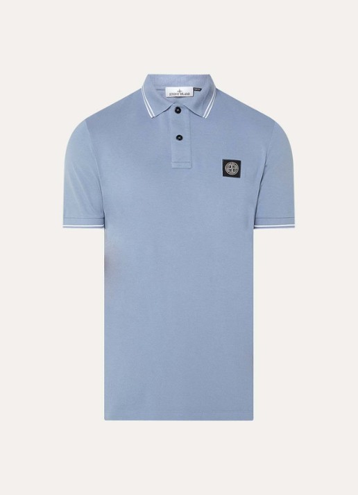 Stone Island S0018 slim fit polo van piqué katoen met logoborduring - voorkant 4 staalblauw