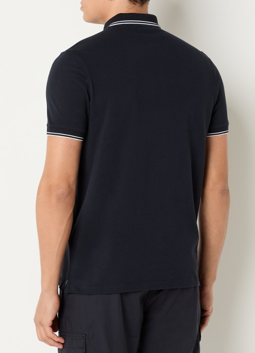 Stone Island S0018 slim fit polo van piqué katoen met logoborduring - achterkant donkerblauw