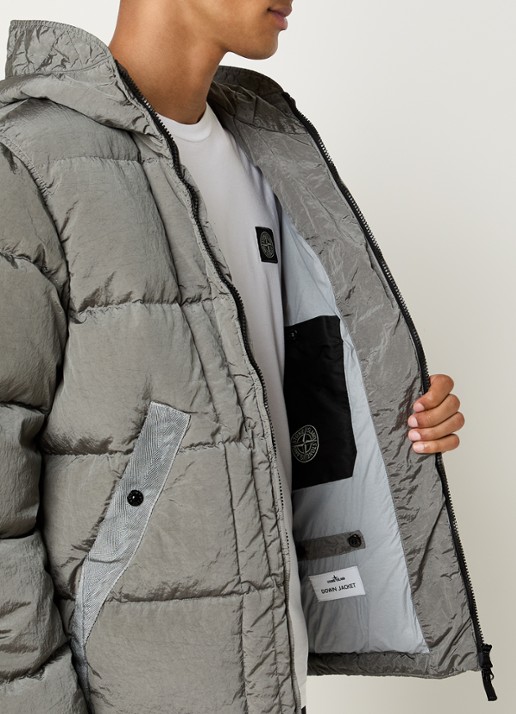 Stone Island S0019 puffer jack met capuchon en donsvulling - detail 4 grijs