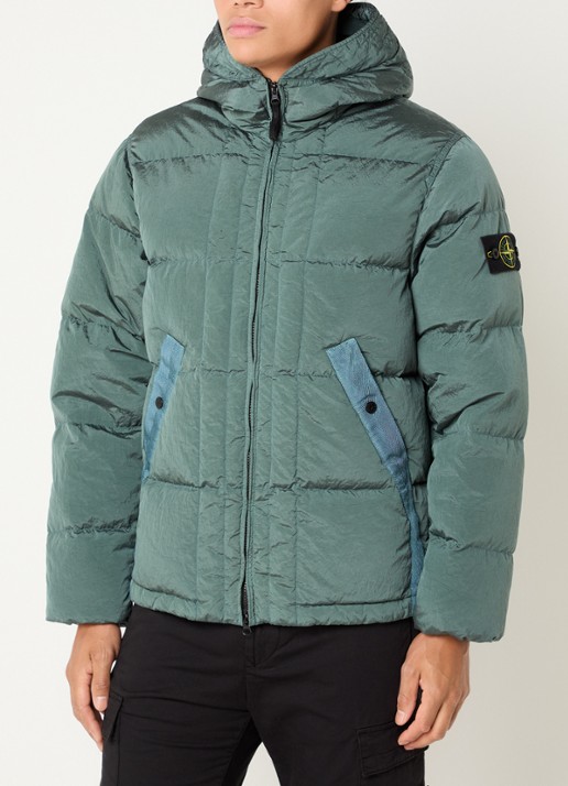 Stone Island S0019 puffer jack met capuchon en donsvulling - detail 3 zeegroen