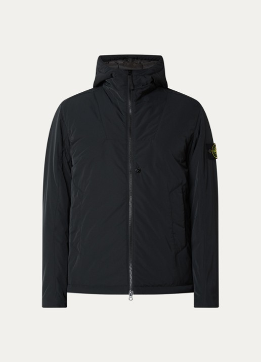 Stone Island S0026 gewatteerd jack met capuchon en steekszakken - voorkant zwart