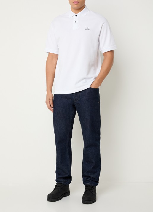 Stone Island S0039 regular fit polo met logoborduring - voorkant 5 wit