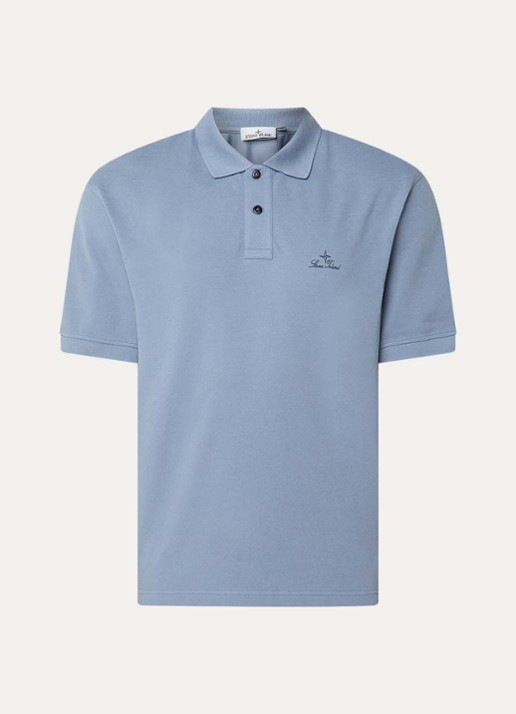 Stone Island S0039 regular fit polo met logoborduring - voorkant 2 staalblauw