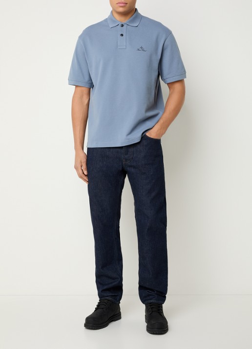 Stone Island S0039 regular fit polo met logoborduring - voorkant 3 staalblauw