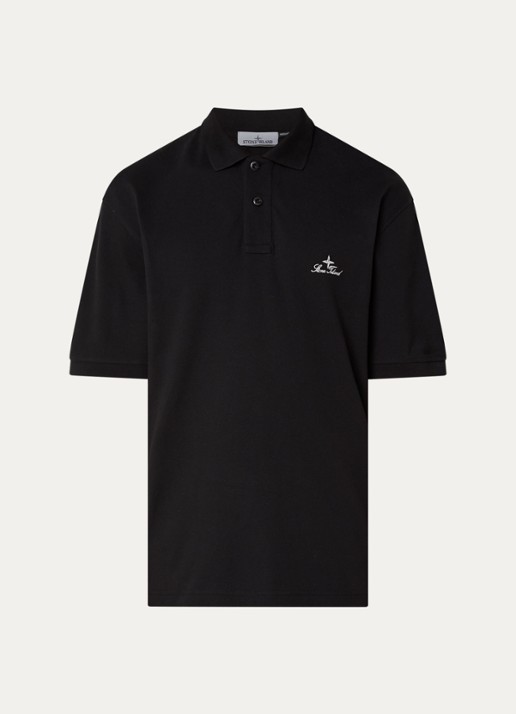 Stone Island S0039 regular fit polo met logoborduring - voorkant 4 zwart