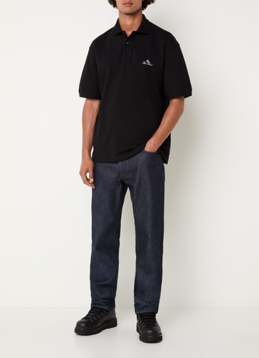 Stone Island S0039 regular fit polo met logoborduring - voorkant 5 zwart