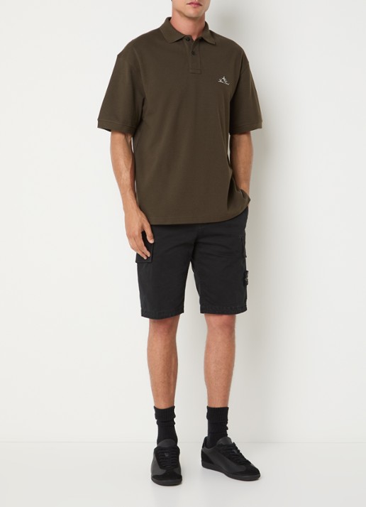 Stone Island S0039 regular fit polo met logoborduring - voorkant 4 mosgroen