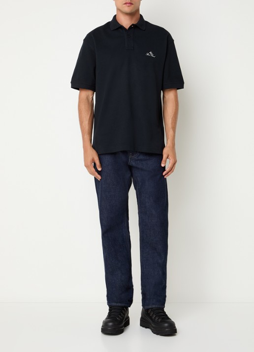 Stone Island S0039 regular fit polo met logoborduring - voorkant 2 donkerblauw