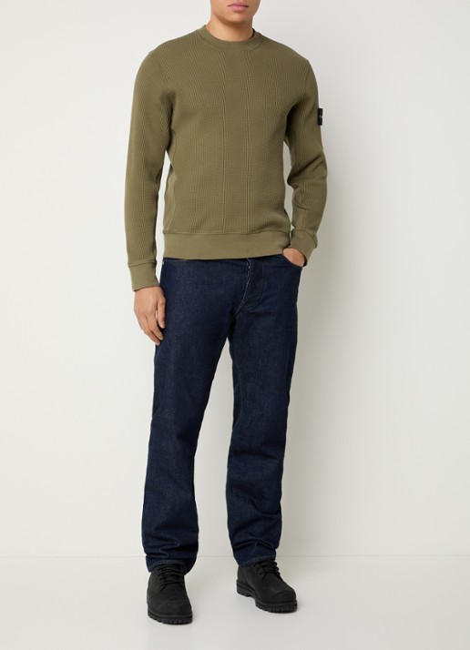 Stone Island S0044 fijngebreide trui met logo - voorkant 4 mosgroen