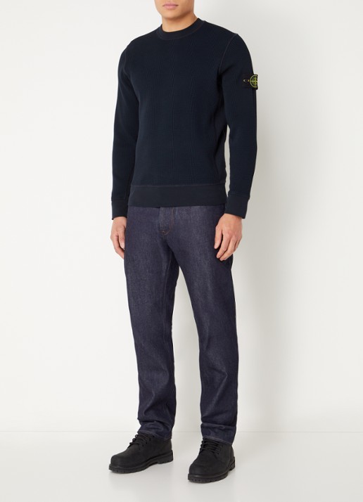 Stone Island S0044 fijngebreide trui met logo - voorkant 4 donkerblauw