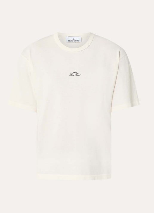 Stone Island S0050 T-shirt met logo - voorkant 3 gebroken wit