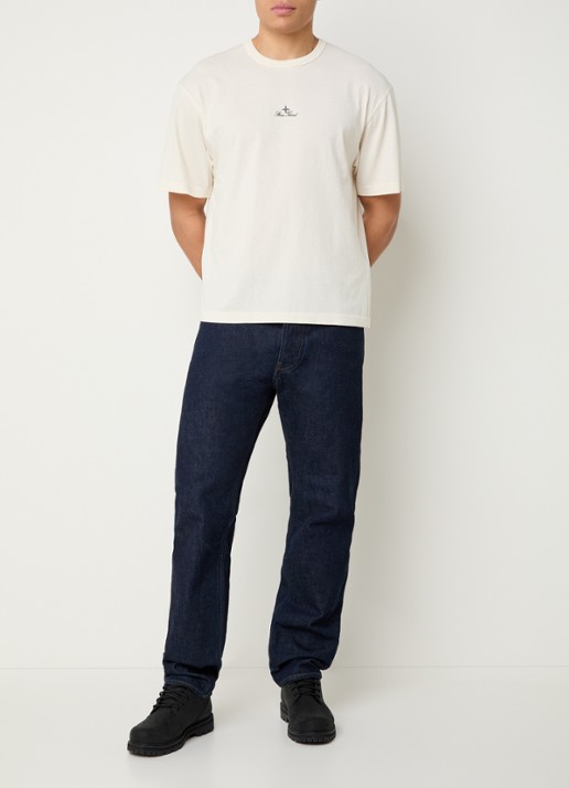 Stone Island S0050 T-shirt met logo - voorkant 4 gebroken wit
