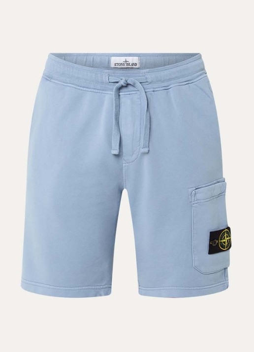 Stone Island S0051 straight fit korte joggingbroek met logo - voorkant blauwgrijs