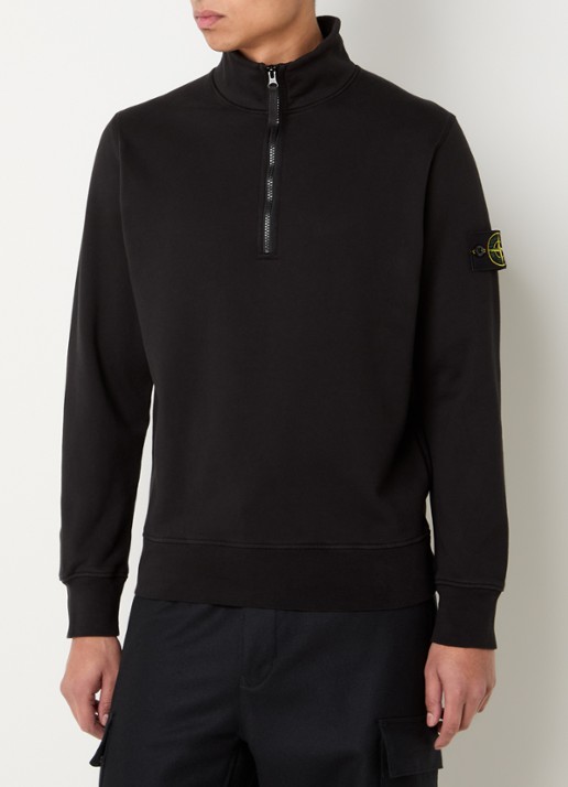 Stone Island S0051 sweater met halve rits en logo - detail 4 zwart