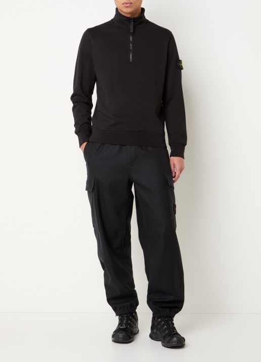 Stone Island S0051 sweater met halve rits en logo - voorkant 3 zwart