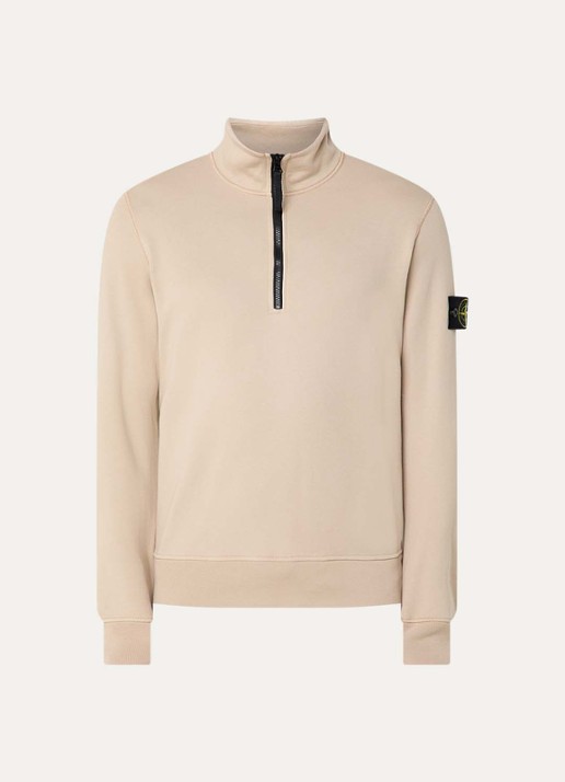 Stone Island S0051 sweater met halve rits en logo - voorkant 3 beige