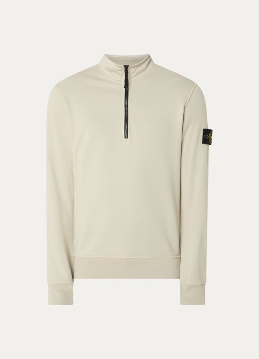 Stone Island S0051 sweater met halve rits en logo - voorkant 4 khaki