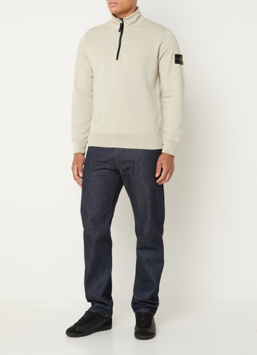 Stone Island S0051 sweater met halve rits en logo - voorkant 5 khaki
